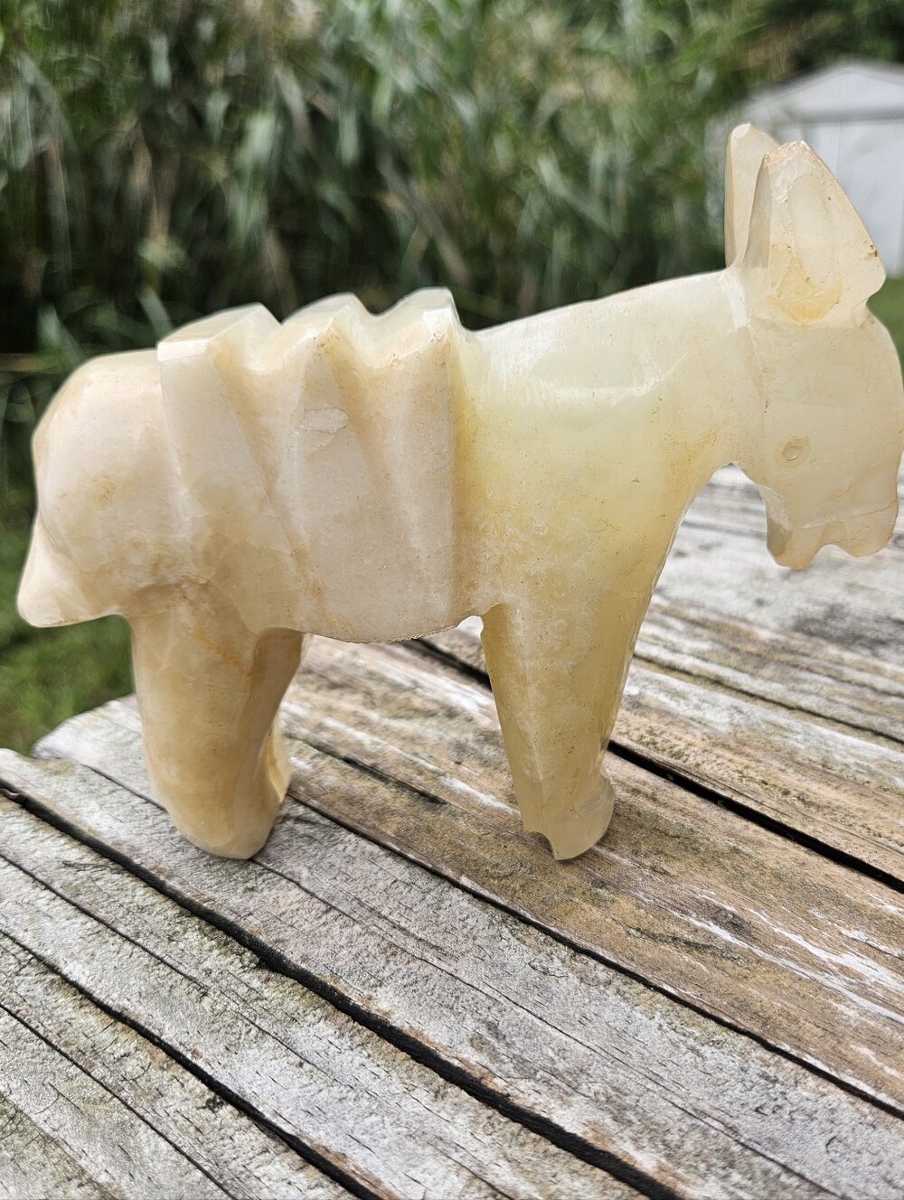 Natural Onyx Hand Carved Cream Stone Donkey Figurine